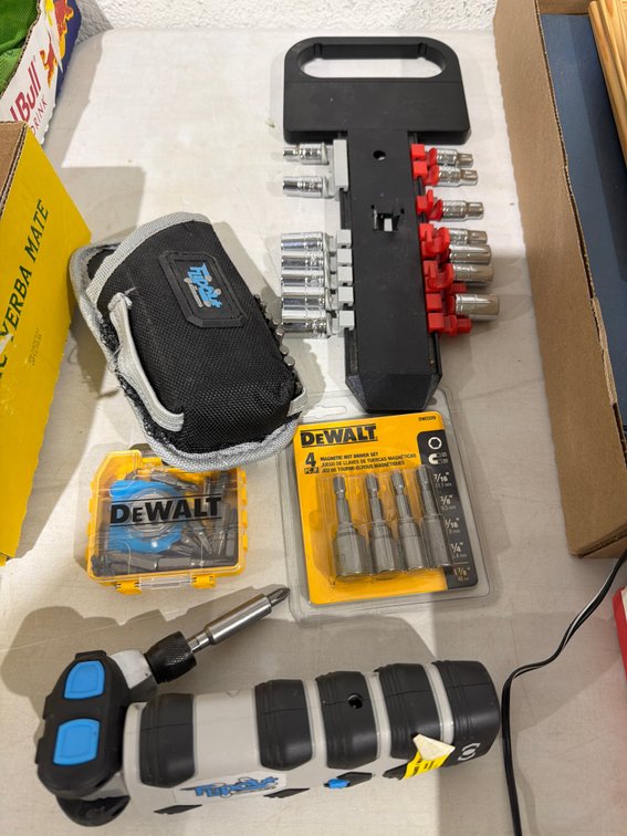 Cordless Screwdriver, Nut Driver Set, Bits, and Sockets