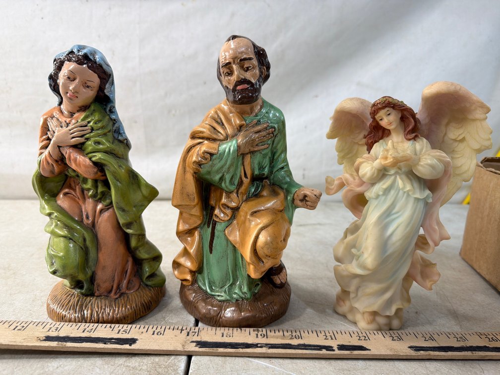Religious Figurines Including Mary, Joseph, and Angel