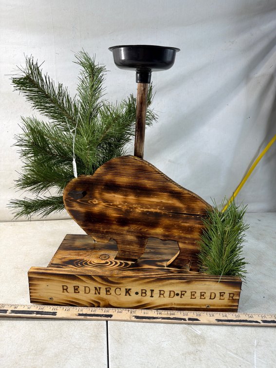 Torched Wood Novelty Bison Silhouette Bird Feeder