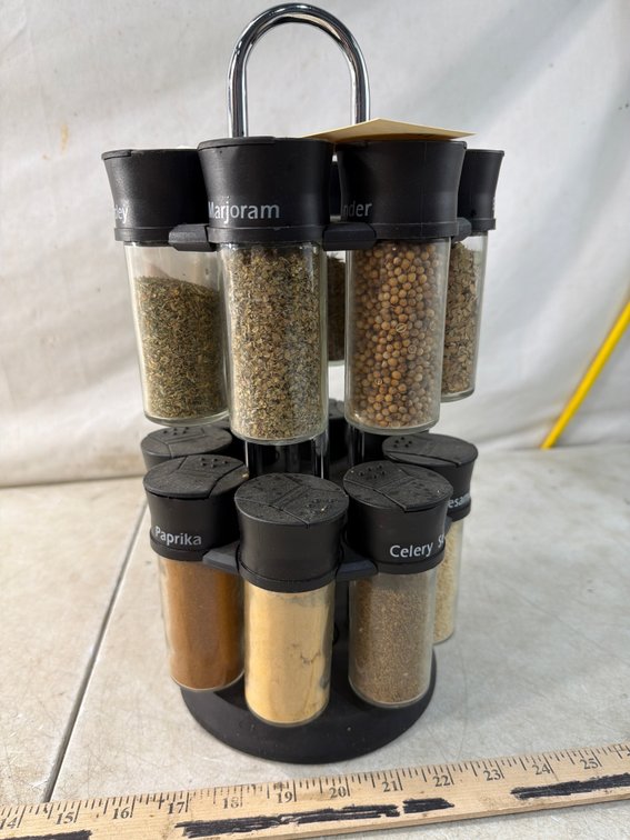 Two-Tier Revolving Spice Rack with Glass Jars