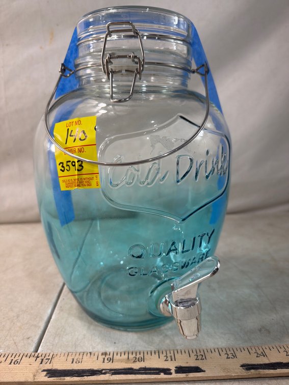 Light Blue Glass Beverage Dispenser with Spigot
