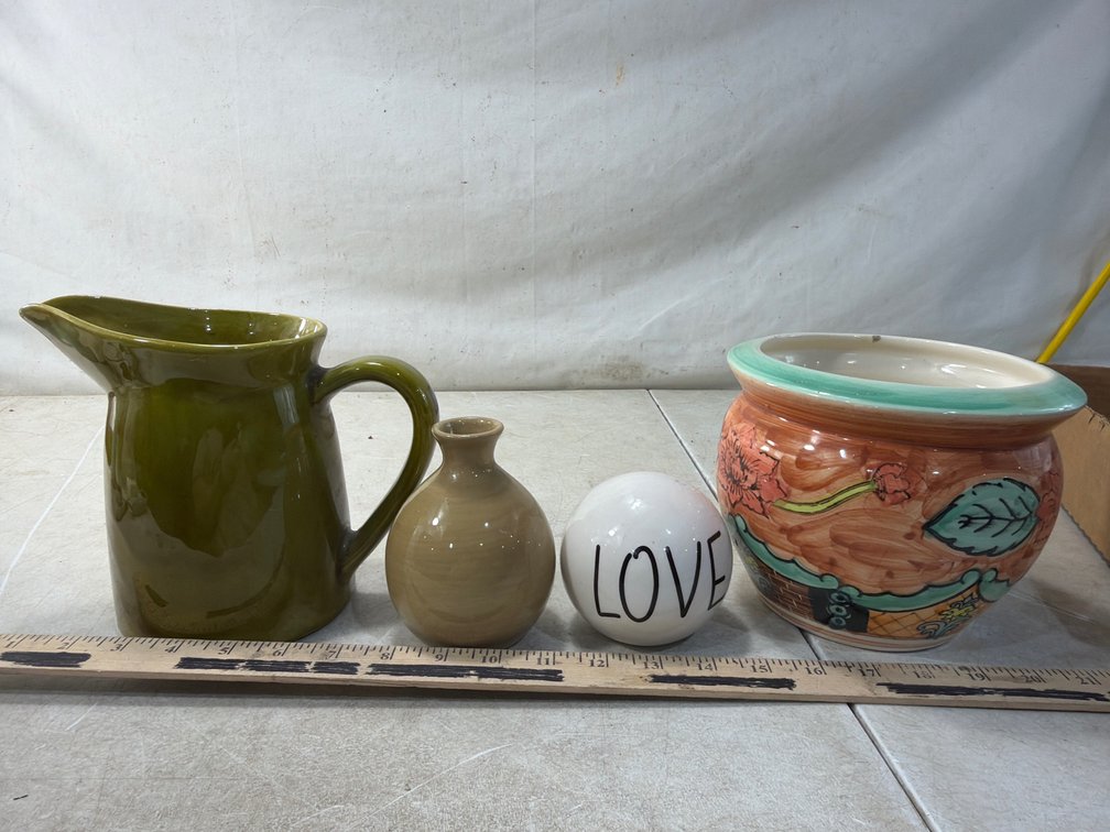 Glazed Ceramic Pitcher, Planter, Vase, and Decorative Orb