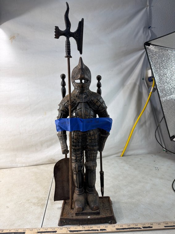 Cast Metal Knight in Armor Fireplace Tool Set