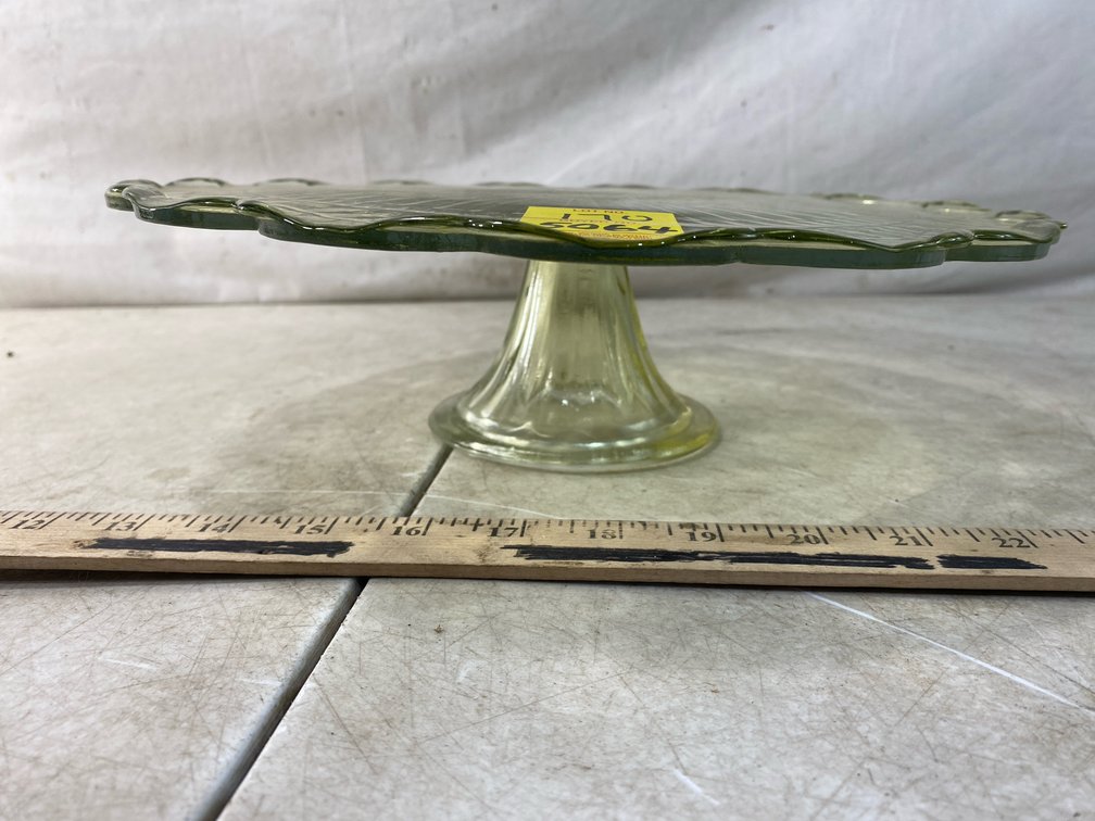 Vintage Green Pressed Glass Pedestal Cake Stand
