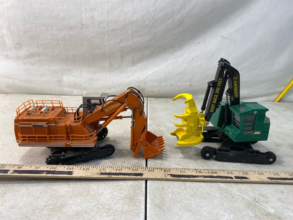 Diecast Excavator and Feller Buncher Scale Models