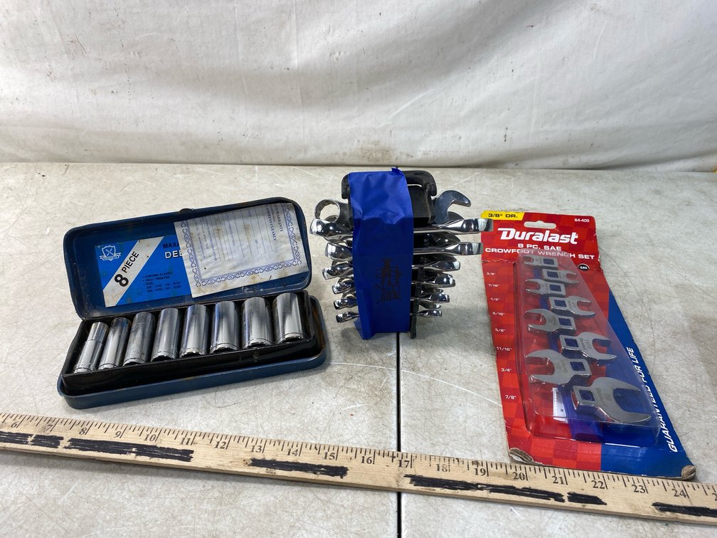 Deep Socket Set, Crowfoot Wrench Set, and Wrenches
