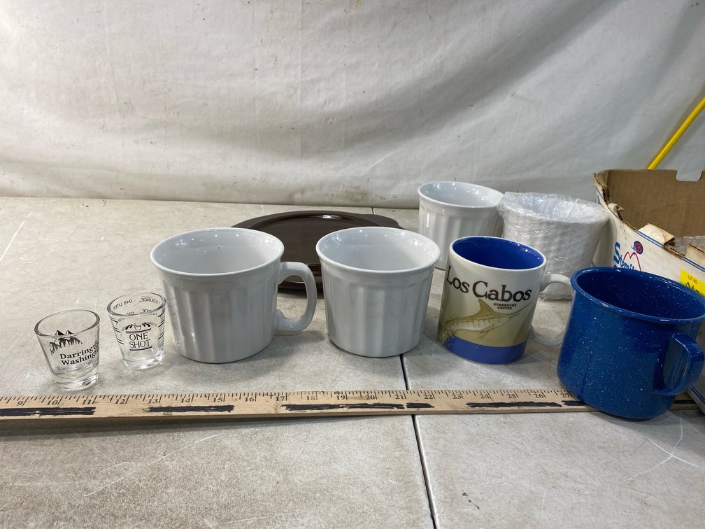 Ceramic Mugs, Stoneware Dish, Shot Glasses, and More