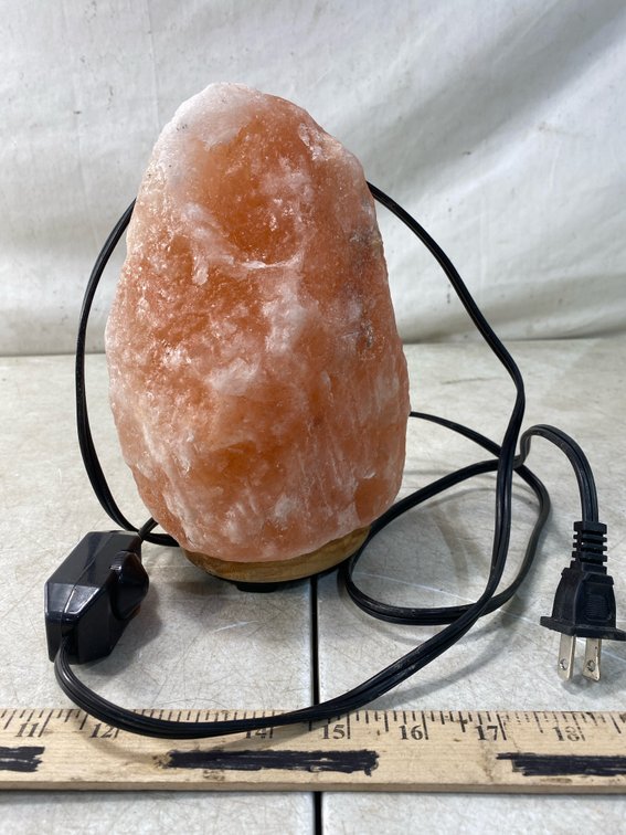 Pink Himalayan Salt Lamp on Wooden Base