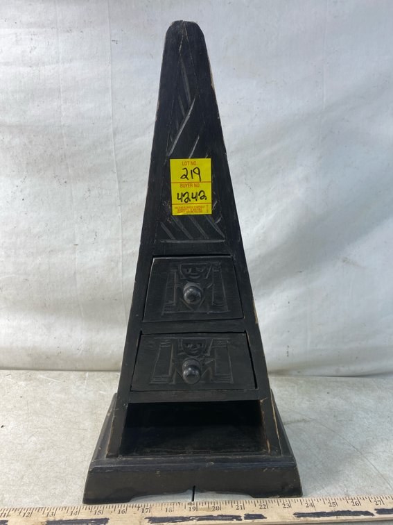 Black Carved Wood Pyramid Chest of Drawers 9 1/2 X 5 1/2 at base
