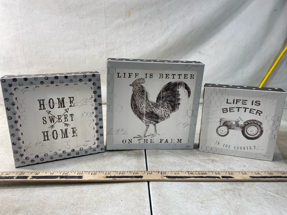 Farmhouse Decorative Box Signs, Set of Three