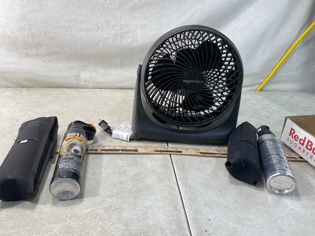 Electric Desk Fan and Bear Repellent Sprays with Holsters