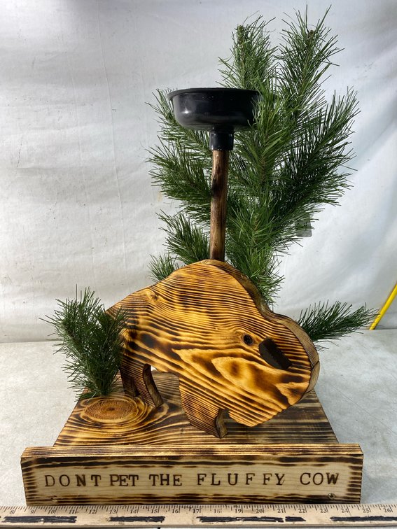 Handcrafted Torched Wood Bison Bird Feeder