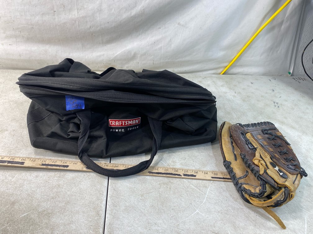 Zippered Tool Bag and Leather Baseball Glove