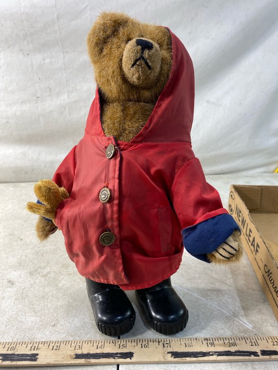 Plush Teddy Bear in Red Hooded Coat and Boots