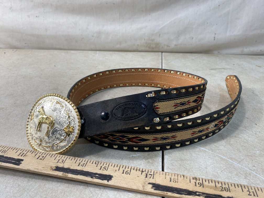 Reynagas Western Leather Belt with Horse Buckle
