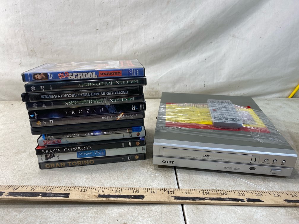 DVD Player with Remote, DVDs, and Blu-ray Movies