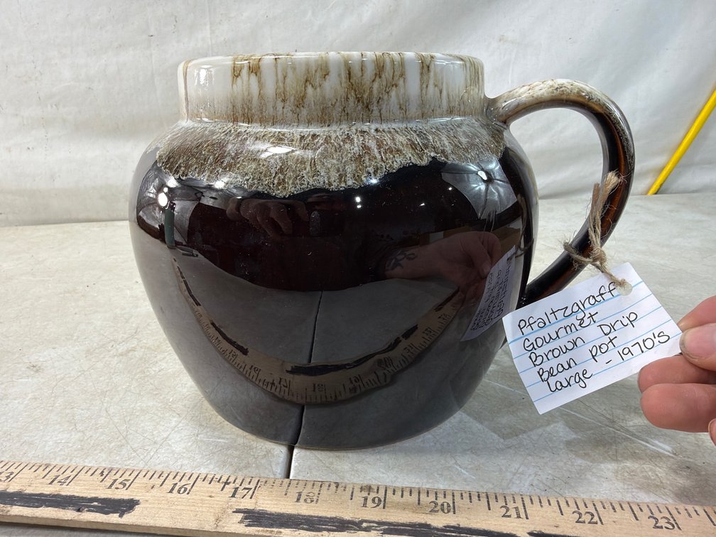 Brown Drip Ceramic Bean Pot with Loop Handle