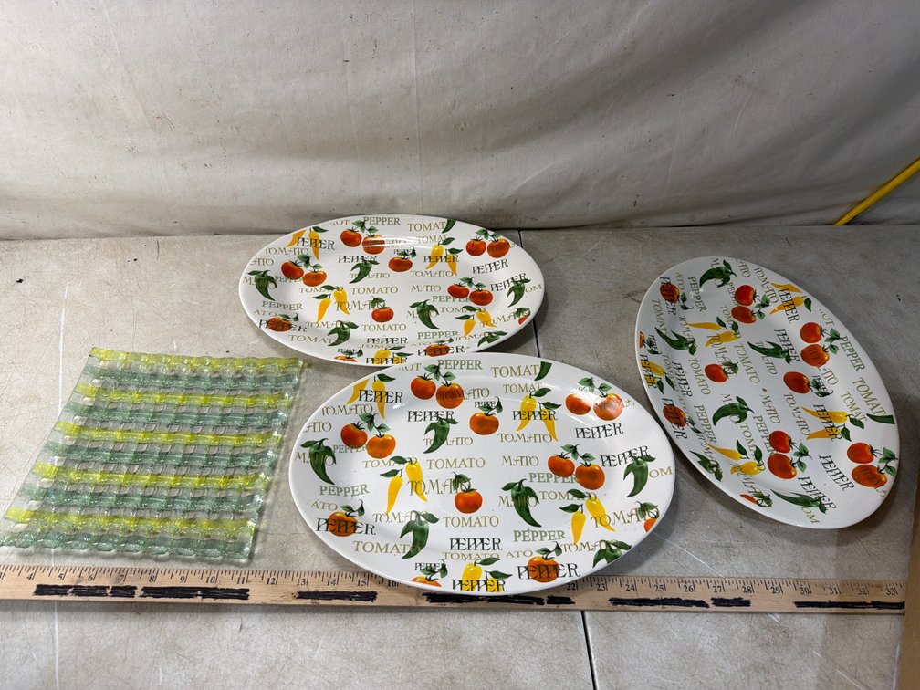 Ceramic Vegetable Platters and Woven Fused Glass Tray