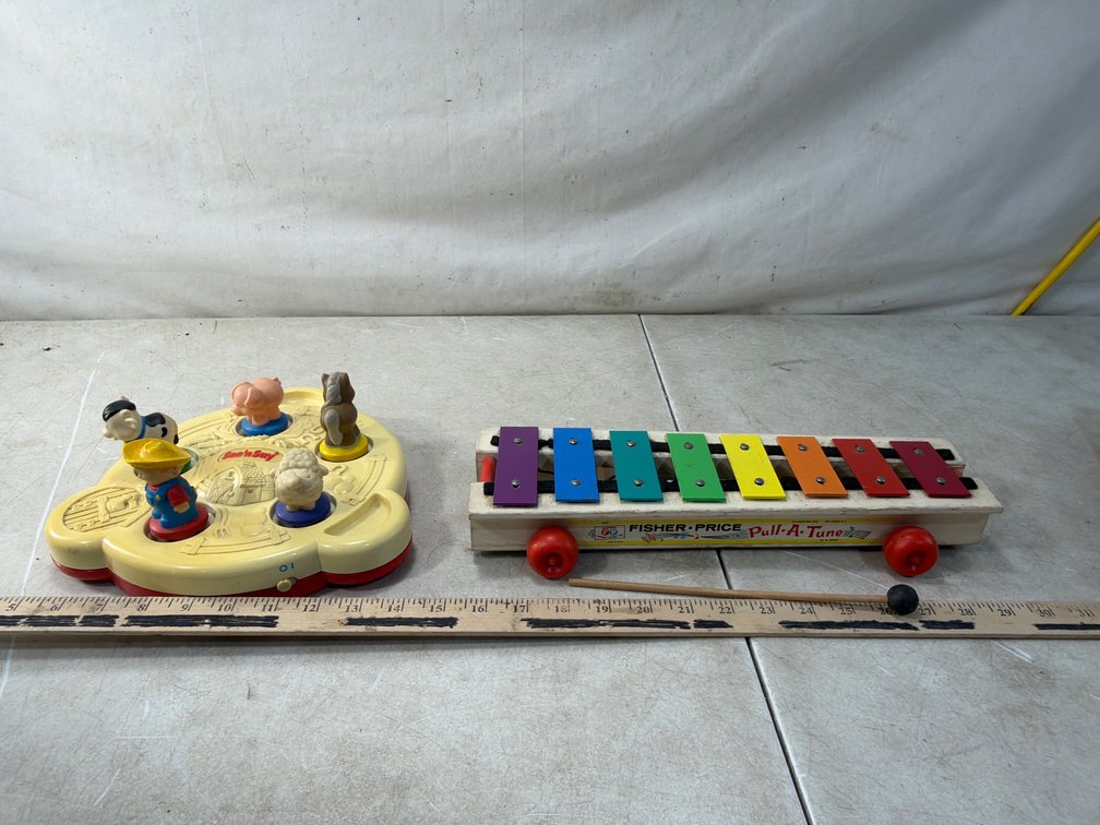 Plastic Farm Toy and Wheeled Wooden Xylophone