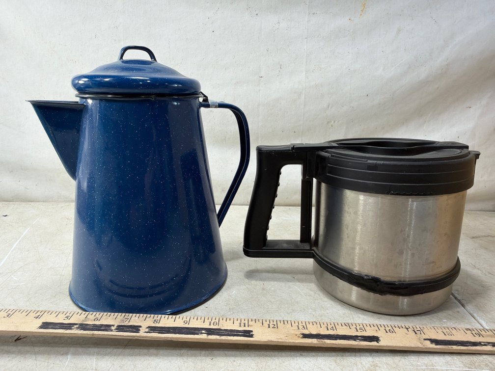 Enamelware Coffee Pot and Stainless Steel Carafe
