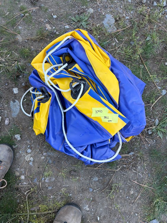 Blue and Yellow Inflatable Raft with Braided Rope