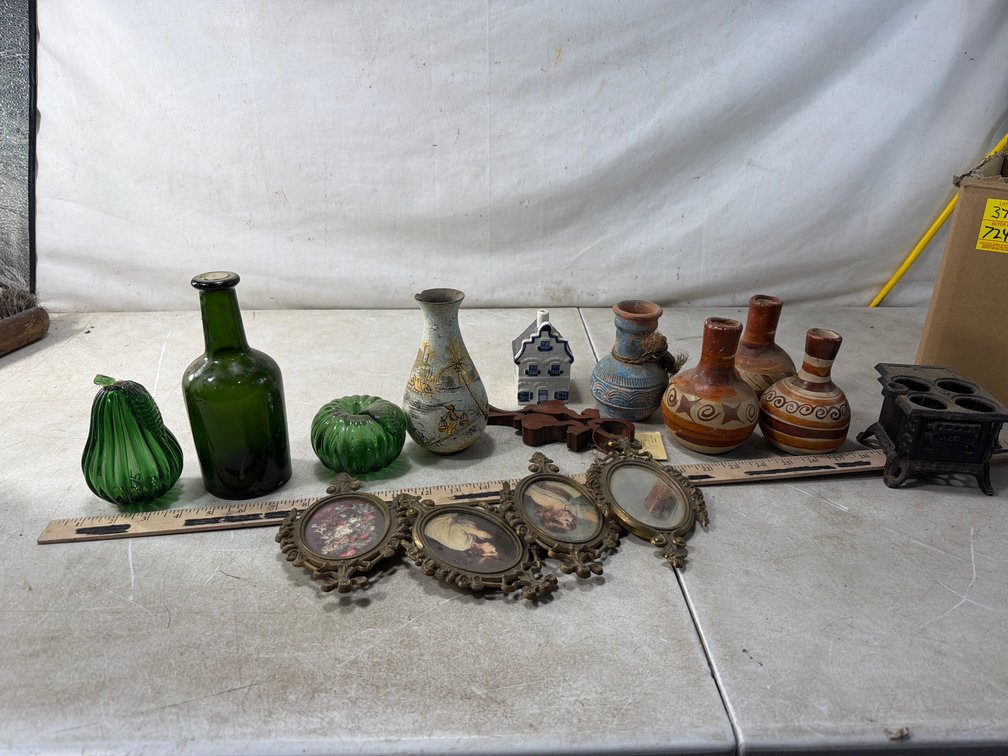 Decorative Glassware, Pottery, Miniature Stove, and More