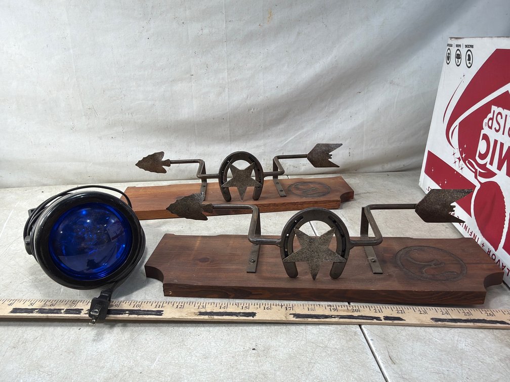 Rustic Wooden Wall Racks and Blue Lens Spotlight