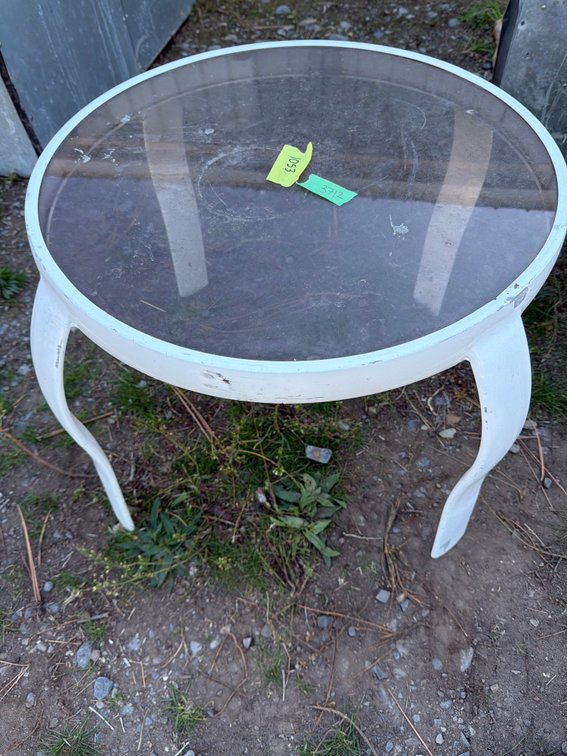 Round White Metal Side Table with Glass Top