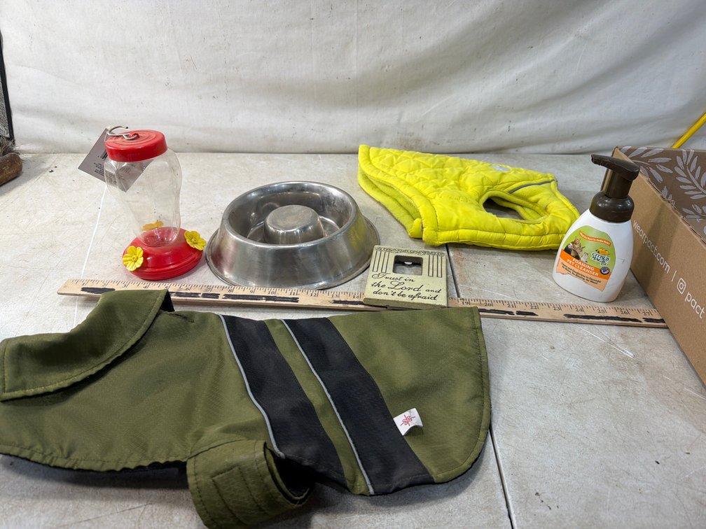 Dog Apparel, Slow Feeder Pet Bowl, and Hummingbird Feeder