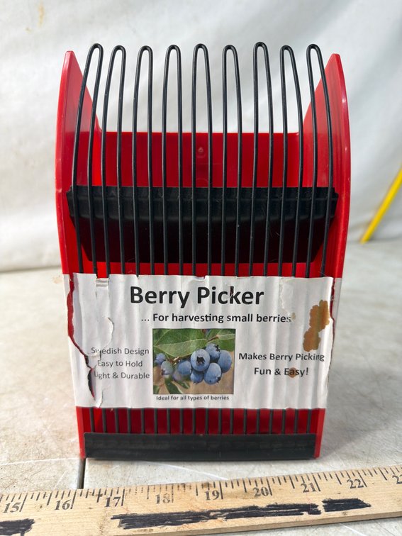 Red Plastic Berry Picker with Wire Tines