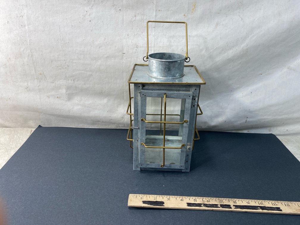 Galvanized Metal and Brass Lantern