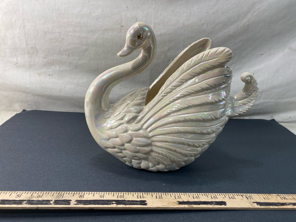 Iridescent Ceramic Swan Planter