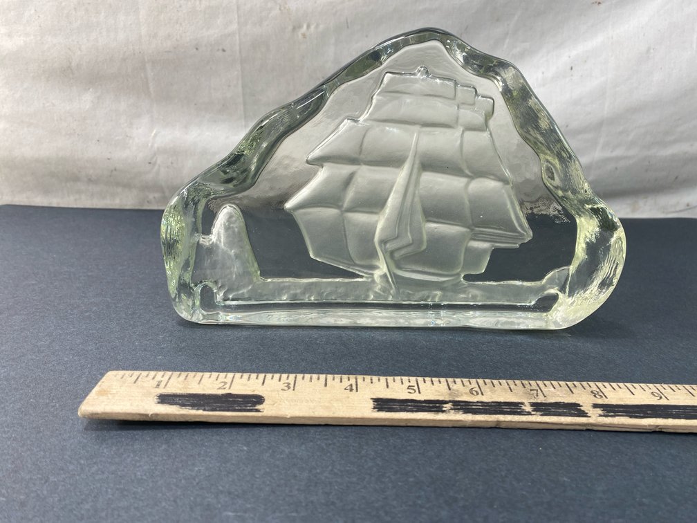 Cast Glass Sailing Ship Paperweight