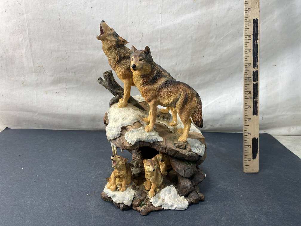 Painted Cast Resin Wolf Pack Figurine