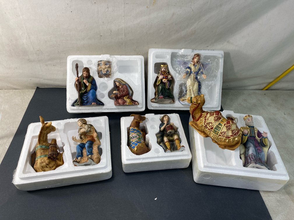 Polychrome Painted Nativity Figurine Set