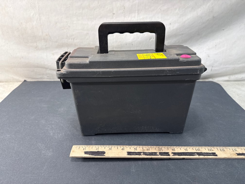 Plastic Ammo Box, Buttstock Holder and .30-30 Winchester Ammunition