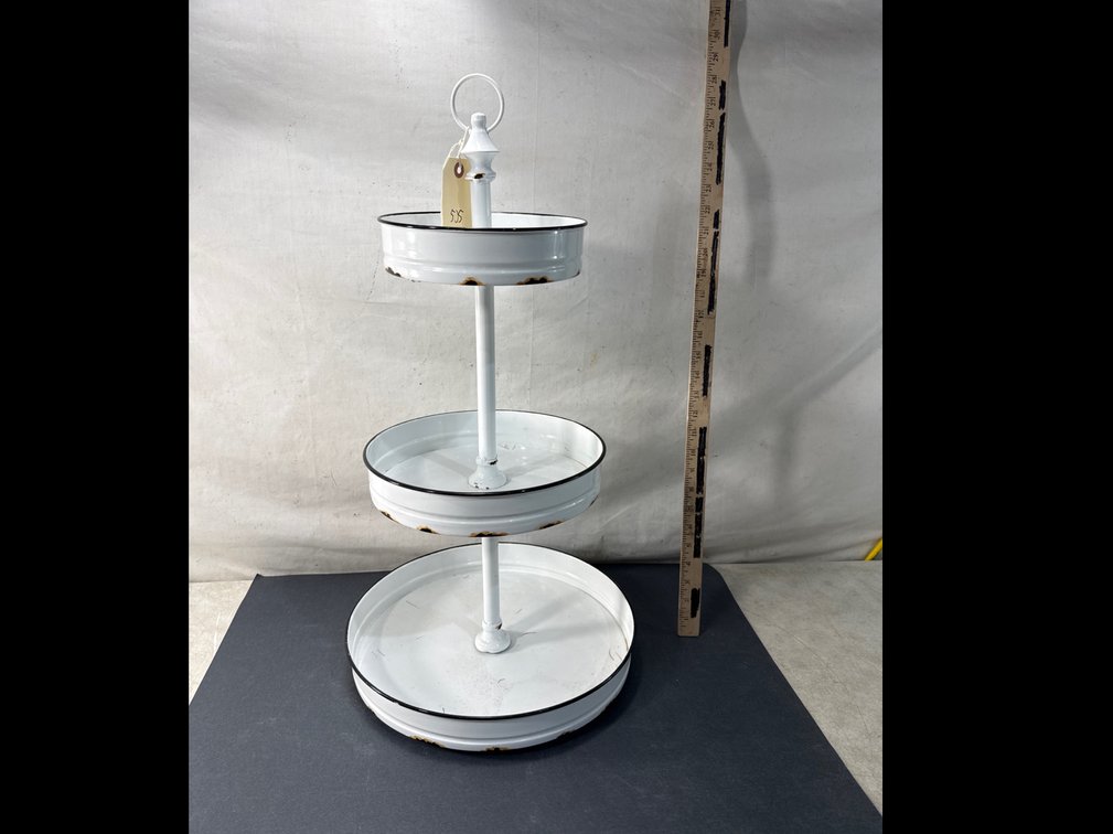 Three-Tier White Enamel Metal Tray Stand