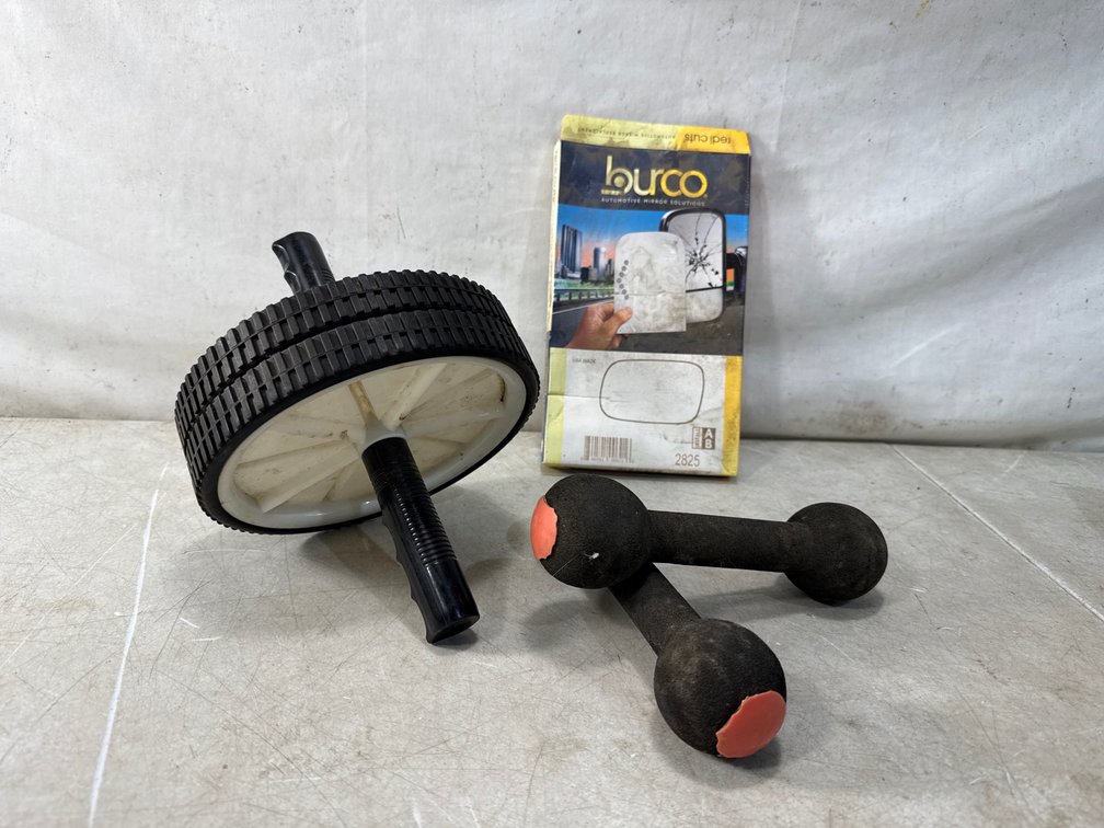 Ab Roller, Foam Dumbbell, and Automotive Mirror Replacement