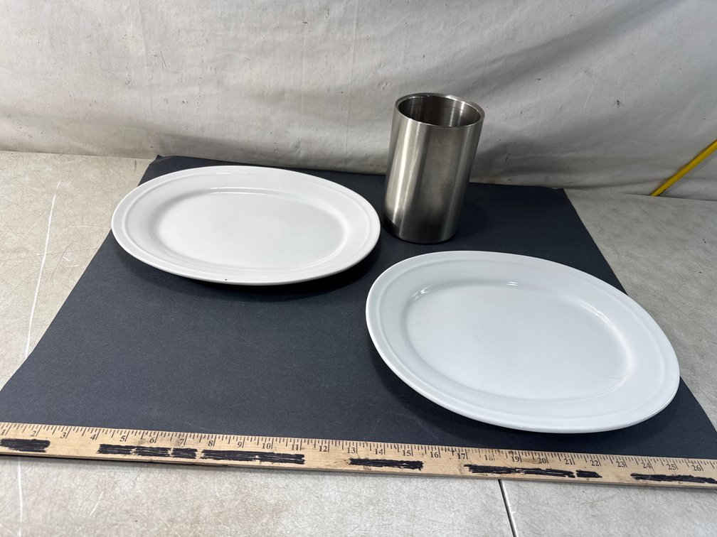 Ceramic Platter and Stainless Steel Container