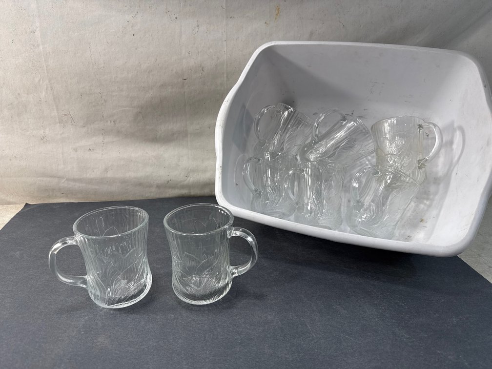 Clear Pressed Glass Floral Pattern Mugs