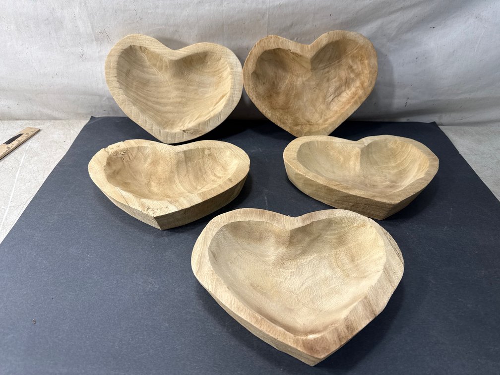 Heart-Shaped Carved Wood Bowl