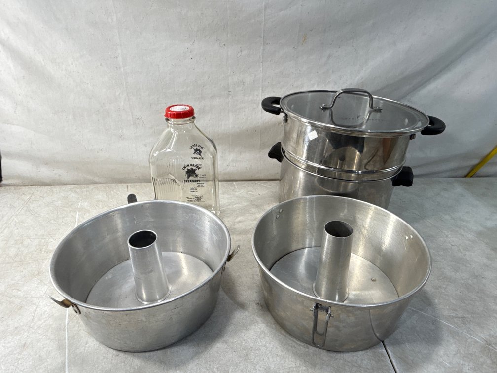 Cookware and Glass Milk Bottle