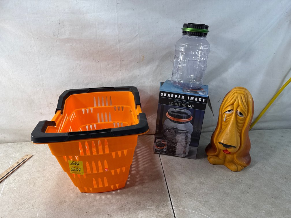 Shopping Basket, Digital Coin Jar, and Dog Bank