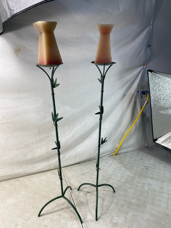 Bamboo-Motif Metal Candle Stand