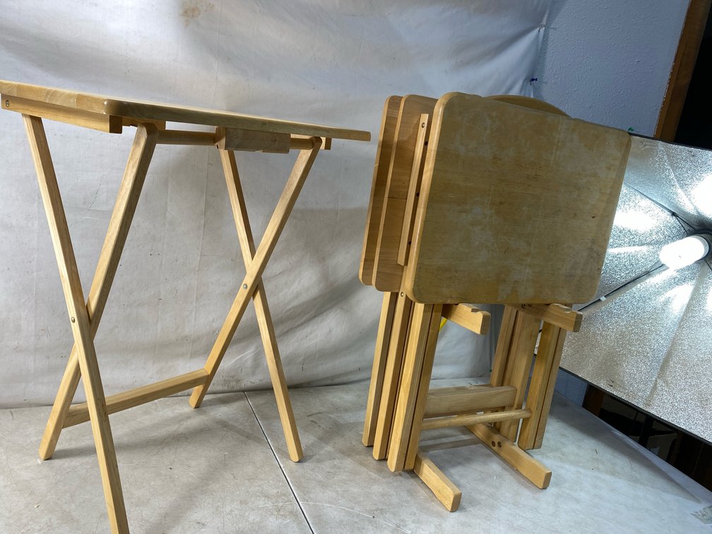 Wood Folding TV Tray Table with Storage Stand