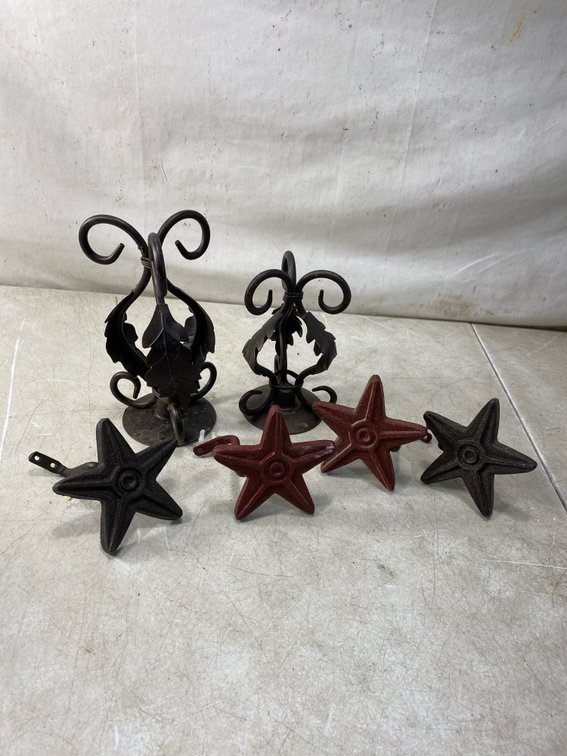 Cast Iron Star Tieback Hook and Scrollwork Decor