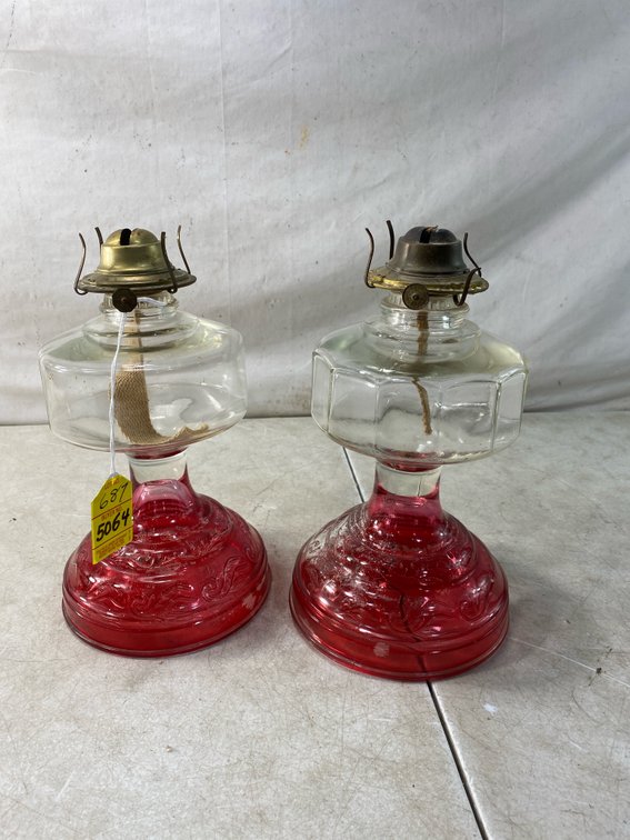 Clear and Red Glass Oil Lamp Bases