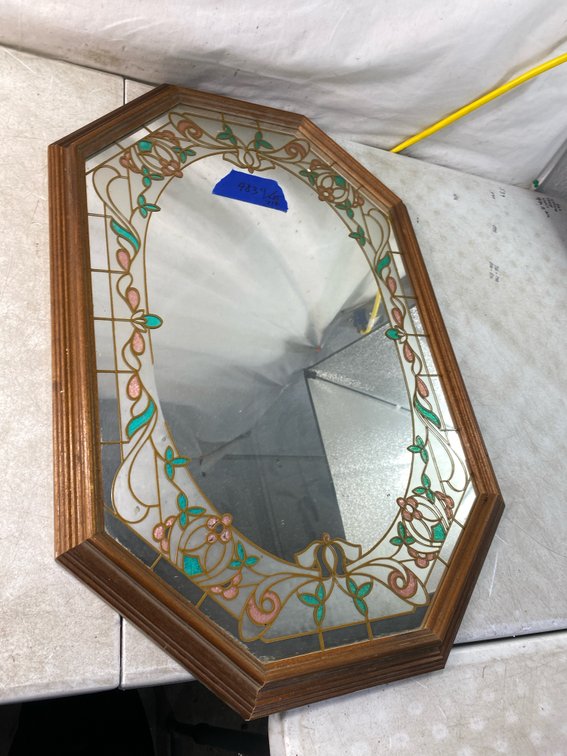 Octagonal Framed Wall Mirror with Faux Stained Glass