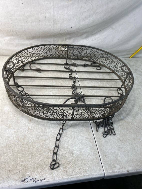 Oval Metal Scrollwork Hanging Pot Rack