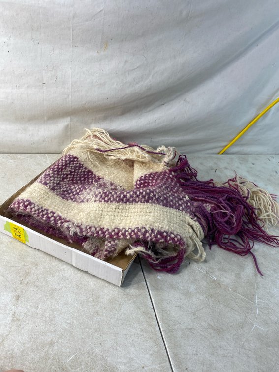 Purple and Cream Striped Woven Shawl with Fringe
